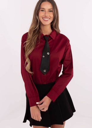 Cotton Blend Shirt with Removable Tie & Brooch - MimiStylez