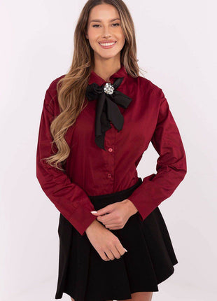 Classic Cotton Shirt with Removable Scarf & Brooch - MimiStylez