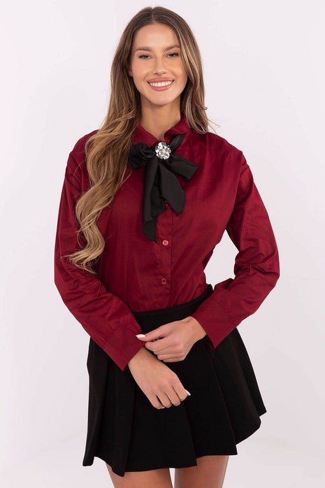 Classic Cotton Shirt with Removable Scarf & Brooch - MimiStylez