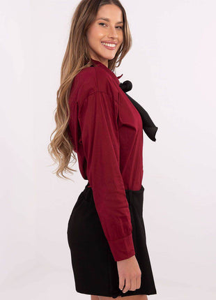 Classic Cotton Shirt with Removable Scarf & Brooch - MimiStylez