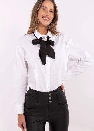 Classic Cotton Shirt with Removable Scarf & Brooch - MimiStylez