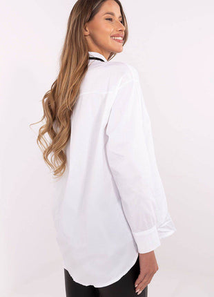 Classic Cotton Shirt with Removable Scarf & Brooch - MimiStylez