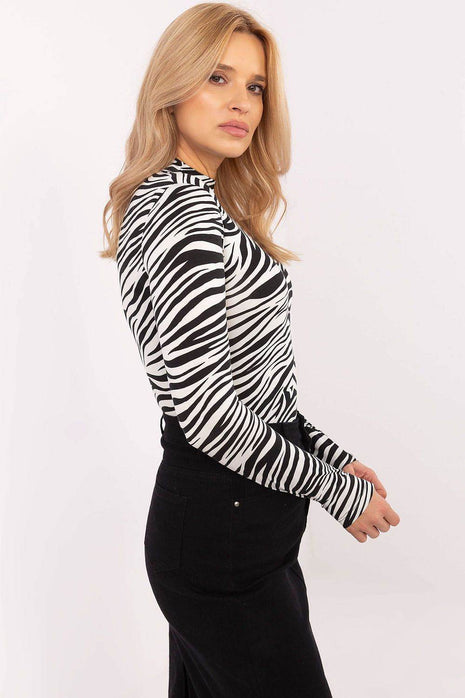 Women's Long Sleeve Cotton Blouse with Trendy Animal Pattern - MimiStylez