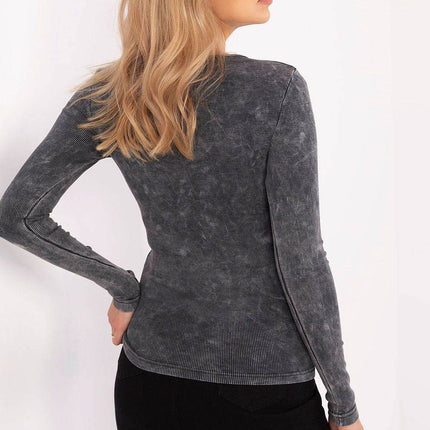 Cotton-Blend Long Sleeve Top – Ribbed Texture & Stylish Trim Accents - MimiStylez