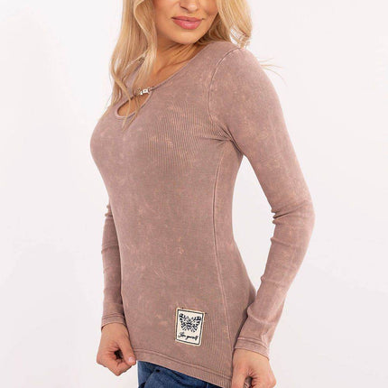 Cotton-Blend Long Sleeve Top – Ribbed Texture & Stylish Trim Accents - MimiStylez