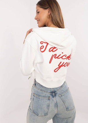 Short Casual Cotton Hoodie with Zipper & Bold Front/Back Prints - MimiStylez