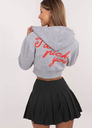 Short Casual Cotton Hoodie with Zipper & Bold Front/Back Prints - MimiStylez