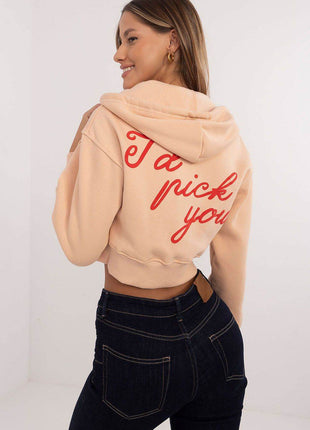 Short Casual Cotton Hoodie with Zipper & Bold Front/Back Prints - MimiStylez