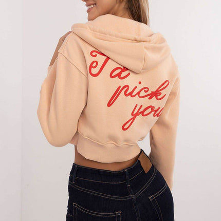 Short Casual Cotton Hoodie with Zipper & Bold Front/Back Prints - MimiStylez