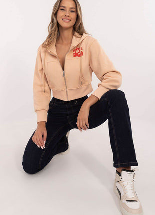 Short Casual Cotton Hoodie with Zipper & Bold Front/Back Prints - MimiStylez