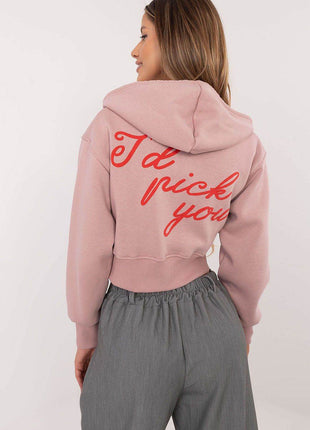 Short Casual Cotton Hoodie with Zipper & Bold Front/Back Prints - MimiStylez