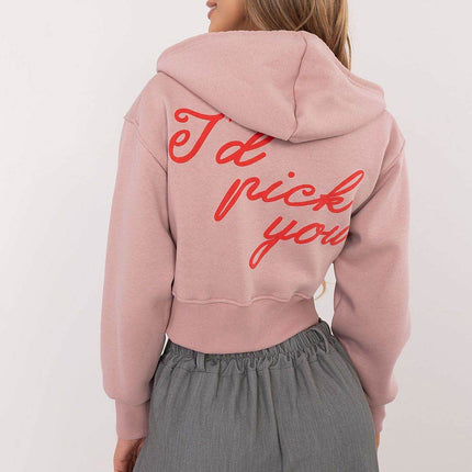 Short Casual Cotton Hoodie with Zipper & Bold Front/Back Prints - MimiStylez