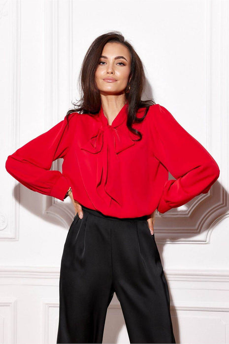 Blouse with Puff Sleeves, Buttoned Cuffs & Neckline Tie - MimiStylez
