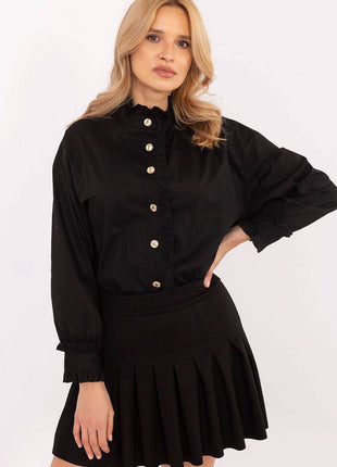 Elegant Cotton Shirt with Subtle Ruffle - MimiStylez