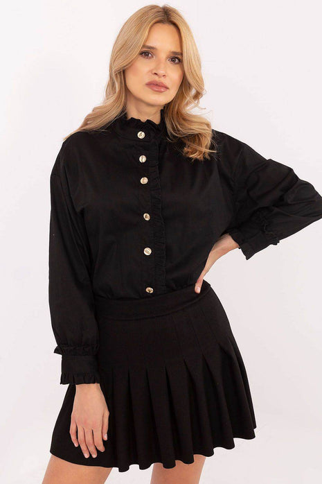 Elegant Cotton Shirt with Subtle Ruffle - MimiStylez