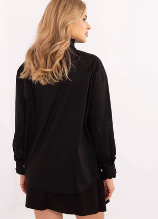 Elegant Cotton Shirt with Subtle Ruffle - MimiStylez