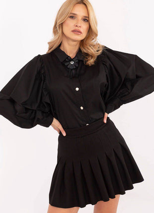 Classic Women’s Shirt with Buff Sleeves and Detachable Brooch — Elegant, Minimalist & Comfortable for Formal and Workwear - MimiStylez