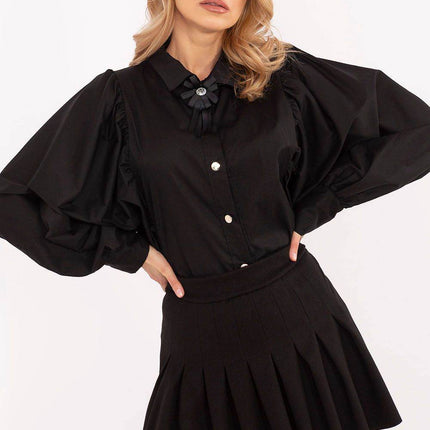 Classic Women’s Shirt with Buff Sleeves and Detachable Brooch — Elegant, Minimalist & Comfortable for Formal and Workwear - MimiStylez