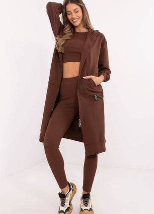 3-Piece Cotton Ribbed Set – Zip Hoodie, Fitted Top & High-Waisted Leggings - MimiStylez