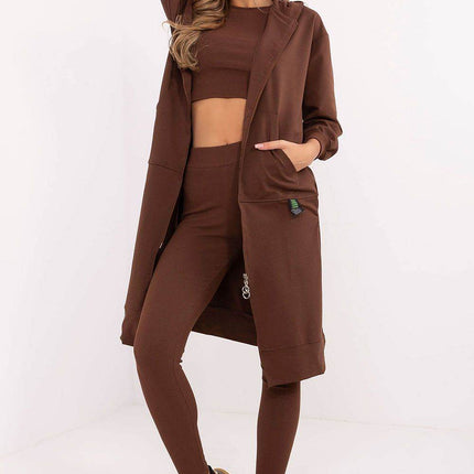 3-Piece Cotton Ribbed Set – Zip Hoodie, Fitted Top & High-Waisted Leggings - MimiStylez