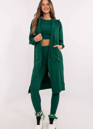 3-Piece Cotton Ribbed Set – Zip Hoodie, Fitted Top & High-Waisted Leggings - MimiStylez