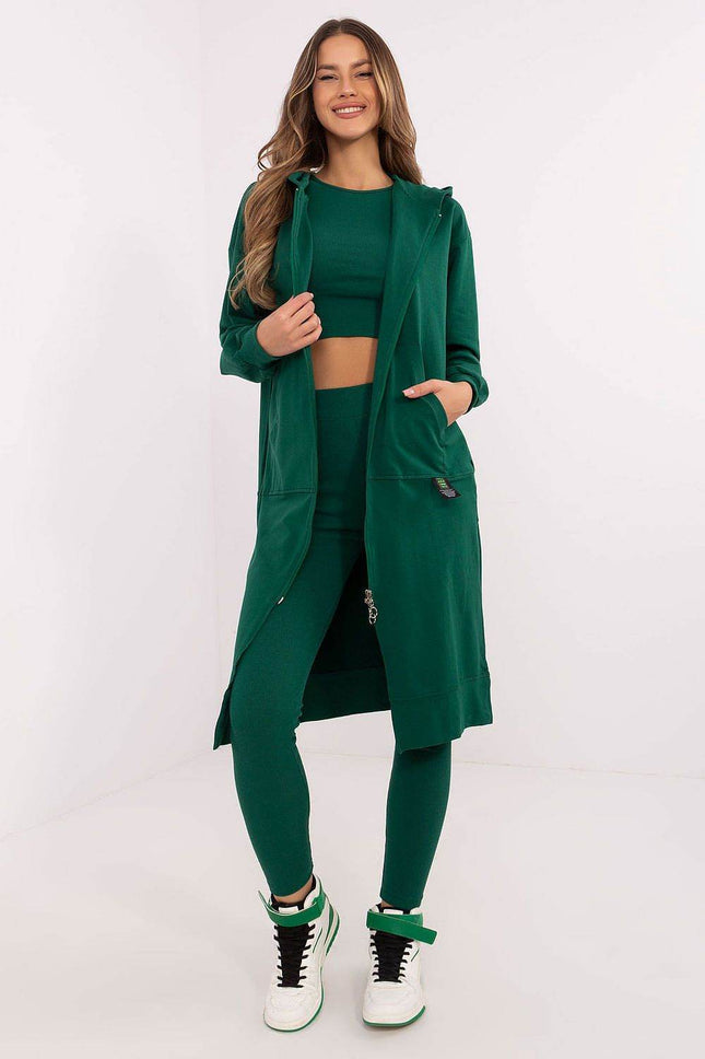 3-Piece Cotton Ribbed Set – Zip Hoodie, Fitted Top & High-Waisted Leggings - MimiStylez
