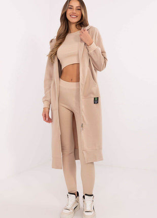 3-Piece Cotton Ribbed Set – Zip Hoodie, Fitted Top & High-Waisted Leggings - MimiStylez