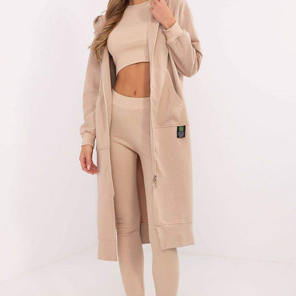 3-Piece Cotton Ribbed Set – Zip Hoodie, Fitted Top & High-Waisted Leggings - MimiStylez