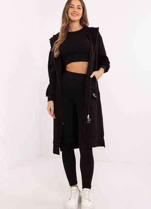 3-Piece Cotton Ribbed Set – Zip Hoodie, Fitted Top & High-Waisted Leggings - MimiStylez