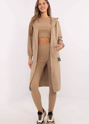 3-Piece Cotton Ribbed Set – Zip Hoodie, Fitted Top & High-Waisted Leggings - MimiStylez