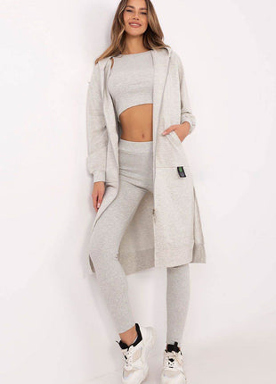 3-Piece Cotton Ribbed Set – Zip Hoodie, Fitted Top & High-Waisted Leggings - MimiStylez