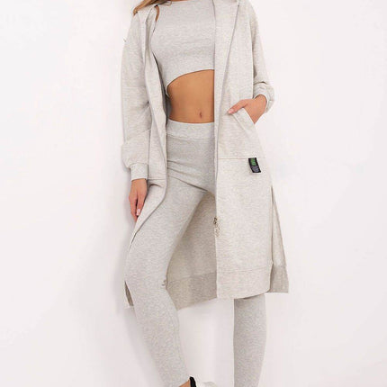 3-Piece Cotton Ribbed Set – Zip Hoodie, Fitted Top & High-Waisted Leggings - MimiStylez