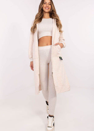 3-Piece Cotton Ribbed Set – Zip Hoodie, Fitted Top & High-Waisted Leggings - MimiStylez