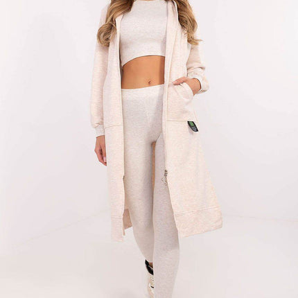 3-Piece Cotton Ribbed Set – Zip Hoodie, Fitted Top & High-Waisted Leggings - MimiStylez