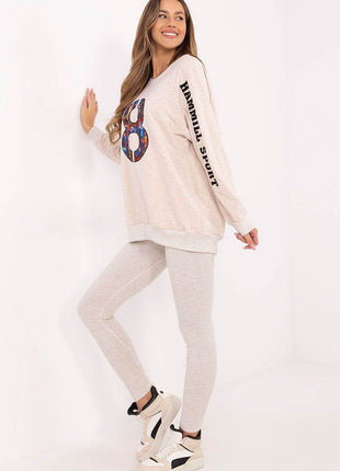 Embroidered Cotton Sweatshirt & High-Waisted Leggings Set - MimiStylez