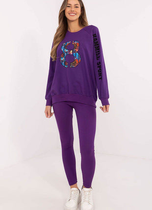 Embroidered Cotton Sweatshirt & High-Waisted Leggings Set - MimiStylez