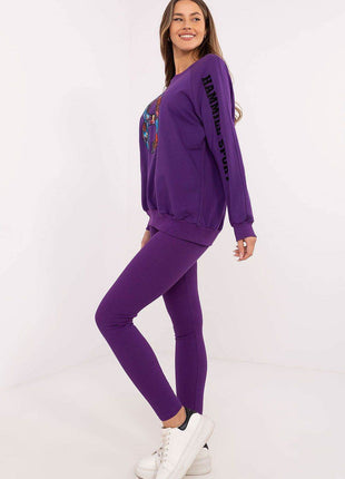 Embroidered Cotton Sweatshirt & High-Waisted Leggings Set - MimiStylez