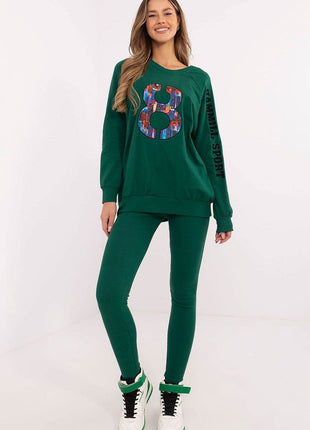 Embroidered Cotton Sweatshirt & High-Waisted Leggings Set - MimiStylez