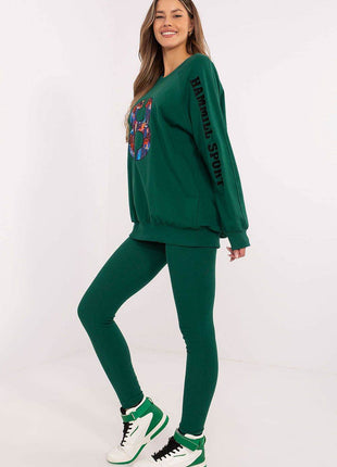 Embroidered Cotton Sweatshirt & High-Waisted Leggings Set - MimiStylez