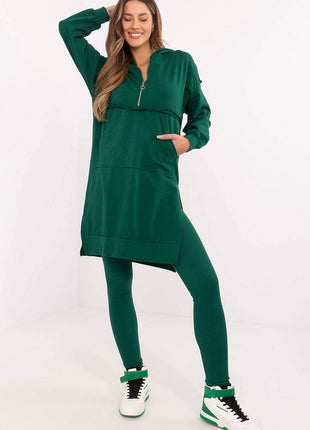 Hooded Long Sweatshirt and High-Waisted Leggings Cotton Set - MimiStylez