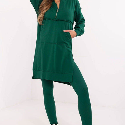 Hooded Long Sweatshirt and High-Waisted Leggings Cotton Set - MimiStylez