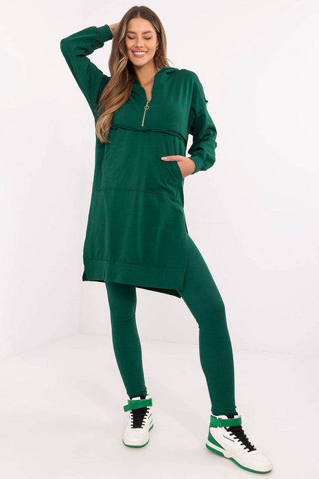 Hooded Long Sweatshirt and High-Waisted Leggings Cotton Set - MimiStylez