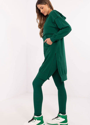 Hooded Long Sweatshirt and High-Waisted Leggings Cotton Set - MimiStylez