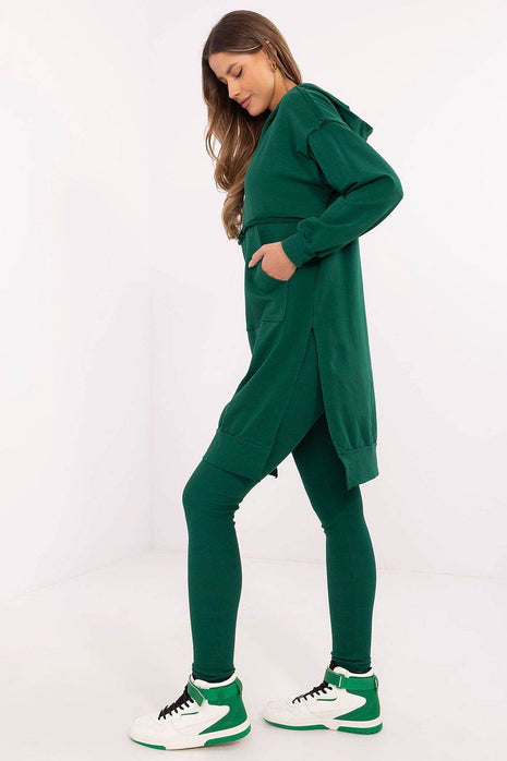 Hooded Long Sweatshirt and High-Waisted Leggings Cotton Set - MimiStylez