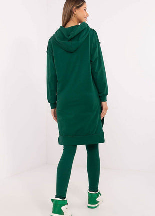 Hooded Long Sweatshirt and High-Waisted Leggings Cotton Set - MimiStylez