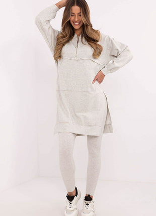 Hooded Long Sweatshirt and High-Waisted Leggings Cotton Set - MimiStylez