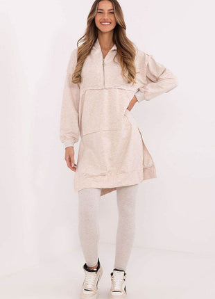 Hooded Long Sweatshirt and High-Waisted Leggings Cotton Set - MimiStylez