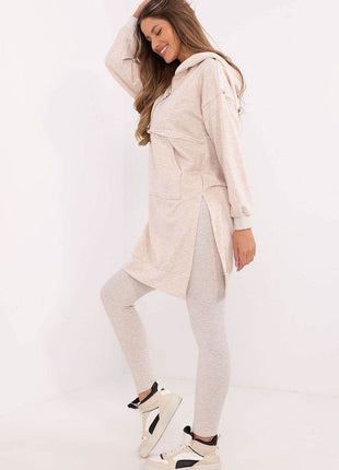 Hooded Long Sweatshirt and High-Waisted Leggings Cotton Set - MimiStylez