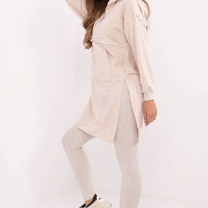 Hooded Long Sweatshirt and High-Waisted Leggings Cotton Set - MimiStylez
