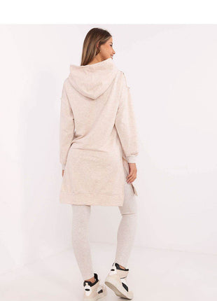 Hooded Long Sweatshirt and High-Waisted Leggings Cotton Set - MimiStylez